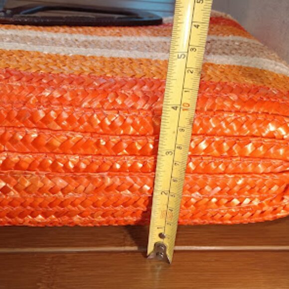 Sun N' Sand Multi-Color Orange Wicker Basket Bag with Brown Wood Handles - Picture 11 of 11